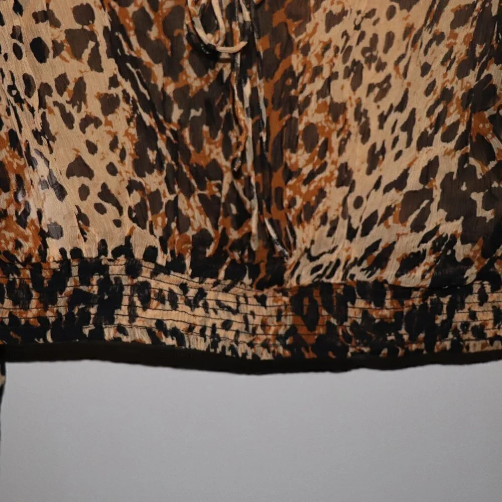 Free People Brown Leopard Smocked Long-Sleeve Mock